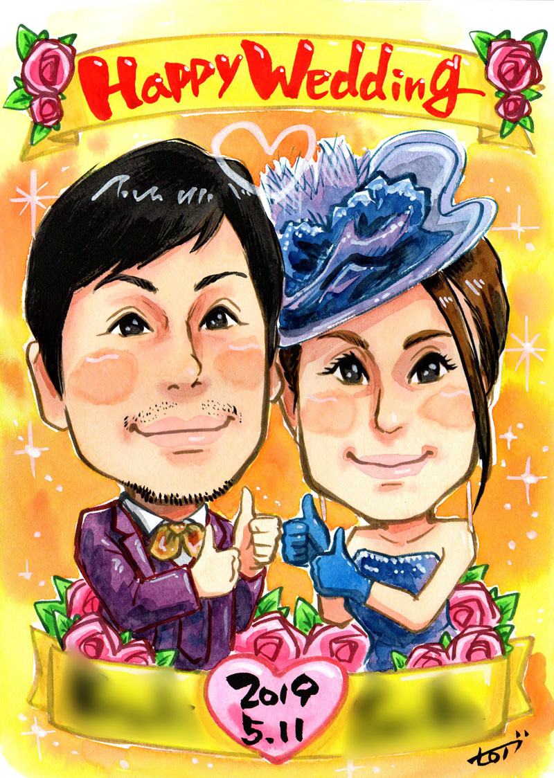 結婚祝い 結婚記念 似顔絵ウェルカムボード021 似顔絵作成人突破記念 期間限定の超特価 リアル手描き 和装のセット可能 木製lサイズとアクリルsサイズの2個セット 洋装